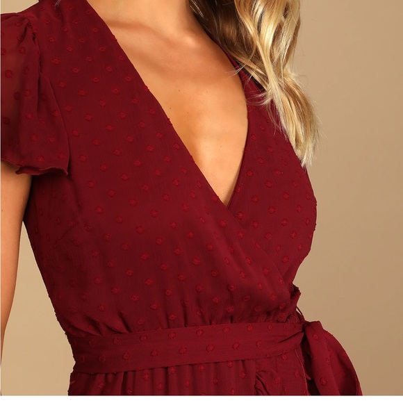 Lulus Burgundy Midi Wrap Dress - Picture 4 of 9